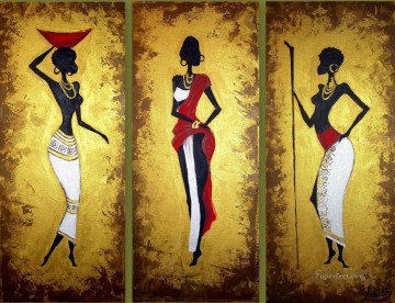 schwarz - schwarz Frau mit Goldpulver in Triptychon afrikanisch